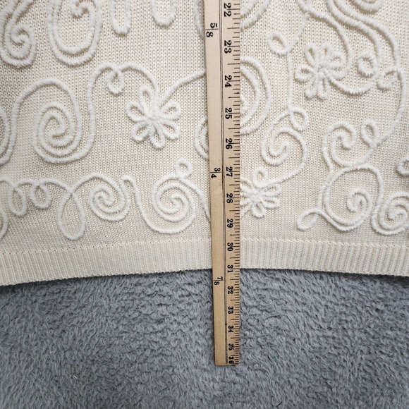 Vintage Outlander Sweater Womens 1X Cream Floral Wool Blend Embroidered Pullover - Picture 11 of 11